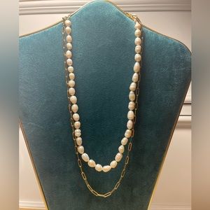 Handmade 2pc freshwater Southeast Asian pearls & paperclip necklace. New.